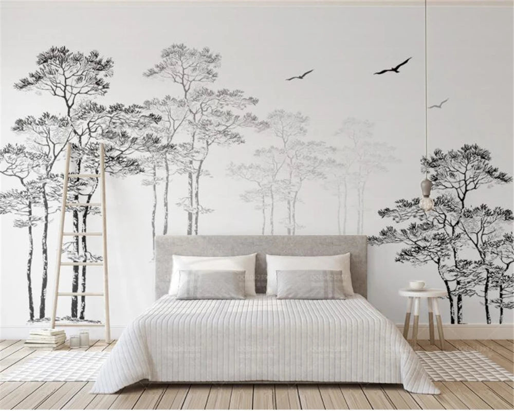 black and white wallpaper tree