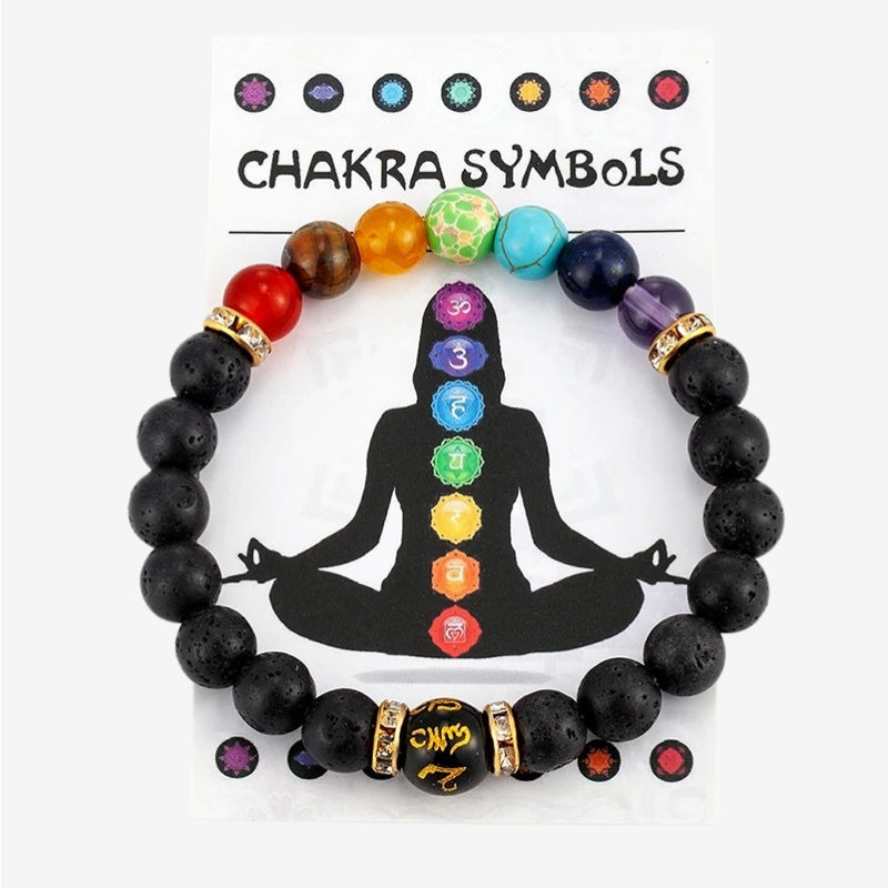 Bracelet de guérison 7 chakras avec carte de signification