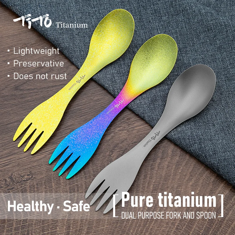 TiTo Titanium Spork Spoon Ultralight Cookware Portable for Outdoor Camping Picnic Accessories Hiking Travel 2in1 Tableware