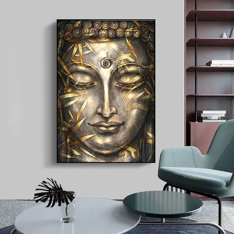 Gold Buddha head painting