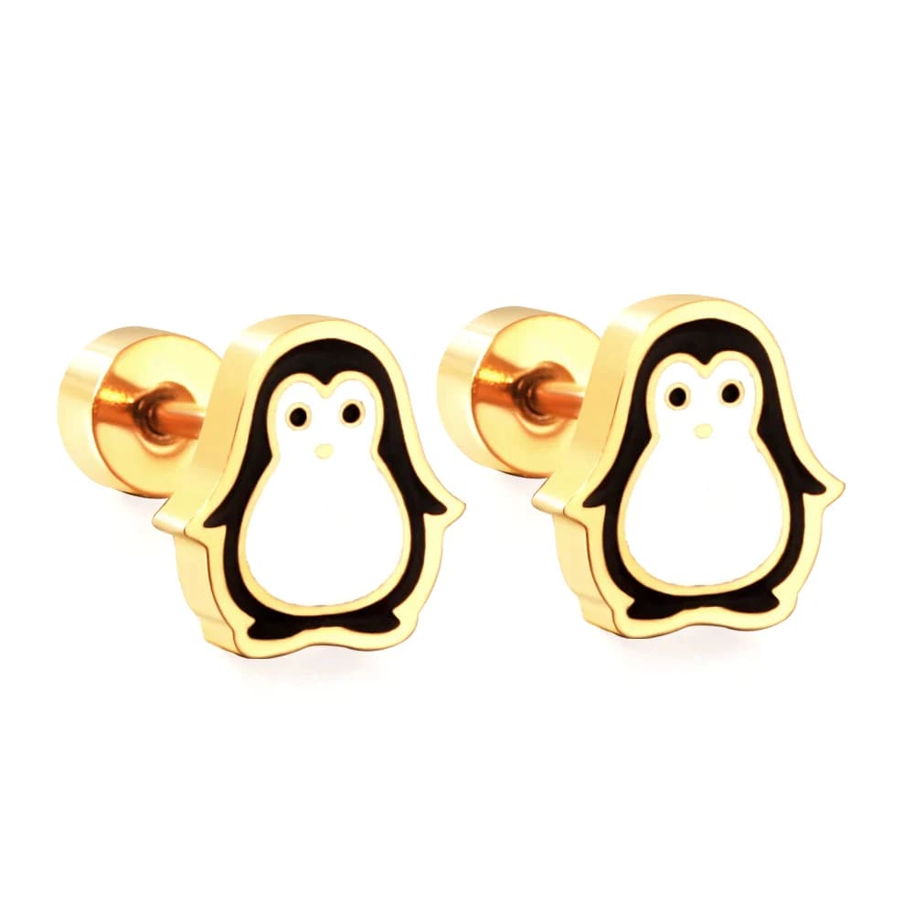 gold & silver penguin earrings