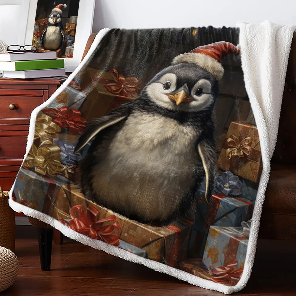 holiday penguin security blanket